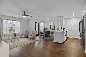 Newly Refurbished Common Area Including Living room, dining area, and Kitchen at Latitudes Apartments, Indiana